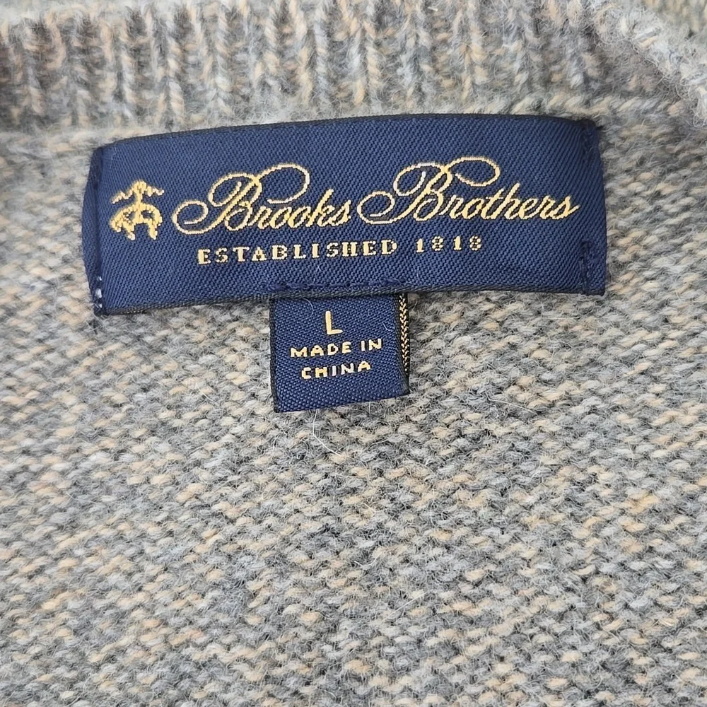 Brooks Brothers Sweater Mens Large Gray Merino Wool Blend Knit Crew Neck Grandpa